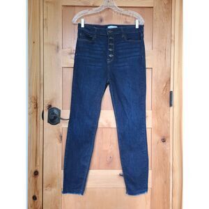 Carly Jean Dark Wash Button Fly Skinny Jeans Sz 13 Minimalist Quiet Luxury Blue